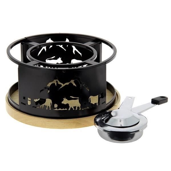 Réchaud à fondue TABLE ET COOK Ø21cm Plateau bois Vache
