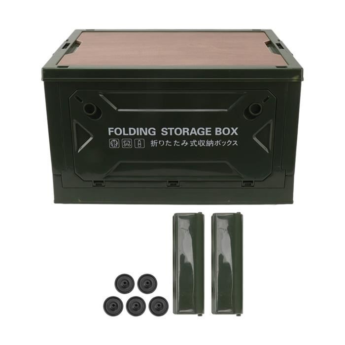 Boîte De Camping Pliable 50 L – 5 Portes Magnétiques, Roues, Couvercle Bois MDF, Empilable & Robuste