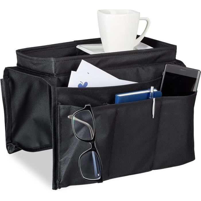 Plateau Accoudoir Canapé Pliable Tilizan En Bois - Avec Porte-Gobelets Et Rangement Télécommande - 50.8x32x5 Cm