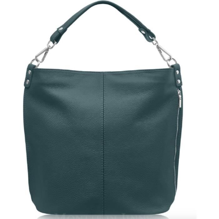 Grand Sac Bandoulière Femme - Simili Cuir Bleu Marine - Fermeture - Très Bon état