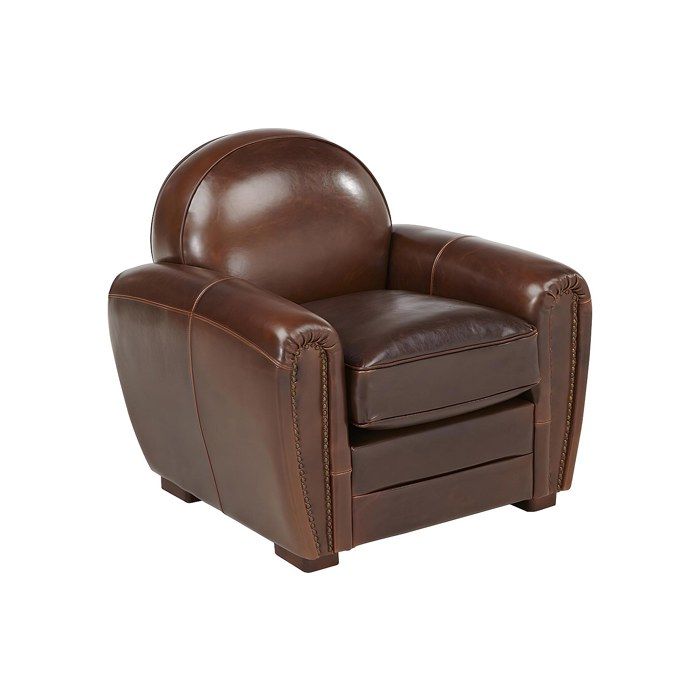 Fauteuil club en cuir vieilli BAUDOIN - Chocolat