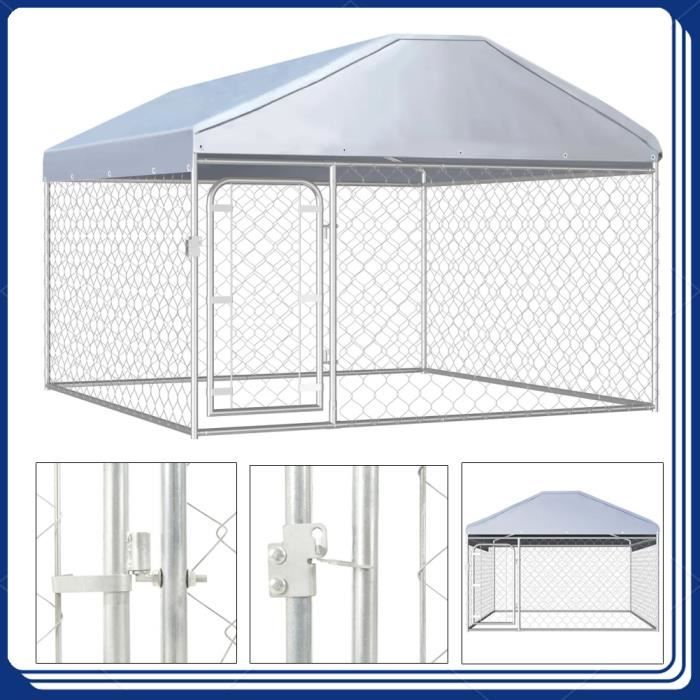 Meilleurs prix pour Chenil extérieur avec toit pour chiens 200 x 200 x 135 cm Nouvelle Arrivee tout neuf