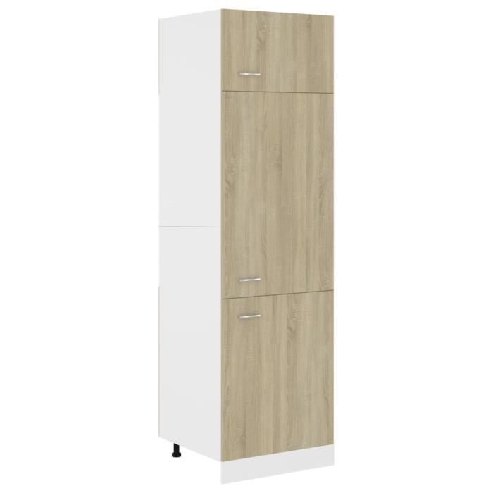 Armoire de réfrigérateur Chêne sonoma 60x57x207 cm Aggloméré - VINGVO - 3 porte(s) - Meuble de cuisine