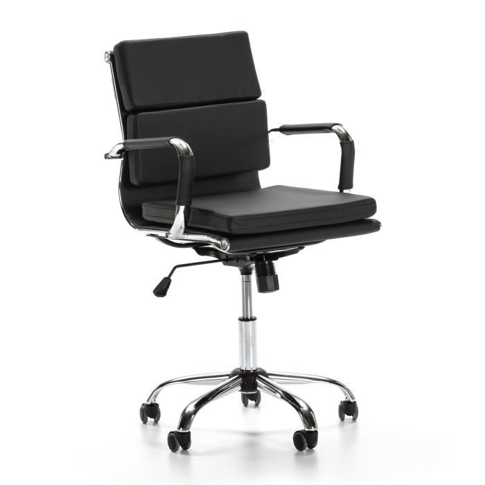 Fauteuil de Bureau Fenix inclinable Noir Cuir synthétique Chaise Executive avec appuie-tête et Coussin rembourré Hauteur