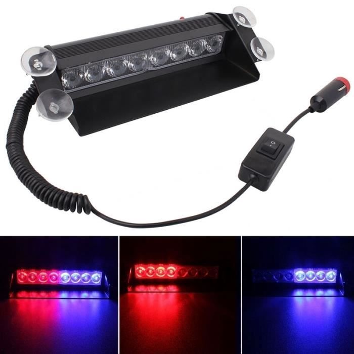 Gyrophare voiture 8W 800LM 8LED Rouge Bleu Lumière 3Modes Angle