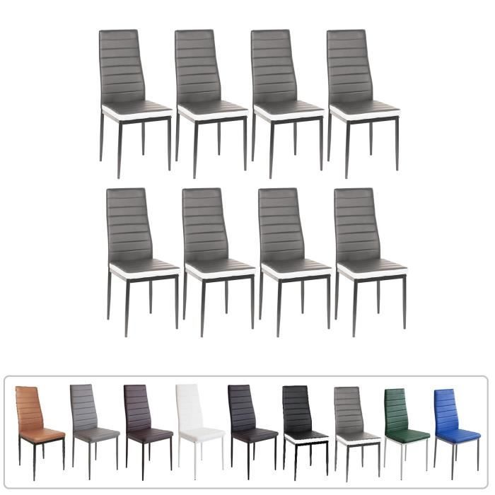 Lot de 8 Chaises de salle à manger en similicuir Gris avec bordure blanc - Willonin®