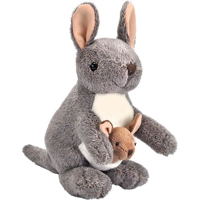Grand Kangourou En Peluche Gris – Poupée Douce Et Câline, Cadeau Parfait Pour Anniversaire, Noël Ou Saint-Valentin – Lavable En Machine