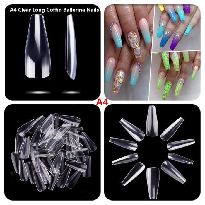 500 Ongles Artificiels Longs En Acrylique Transparent/Naturel - Pour Manucure UV Gel