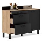 IDMARKET Buffet bas casserolier de cuisine 120 cm CINA plan de travail H.83 cm 1 porte 3 tiroirs noir et façon hêtre - Maison
