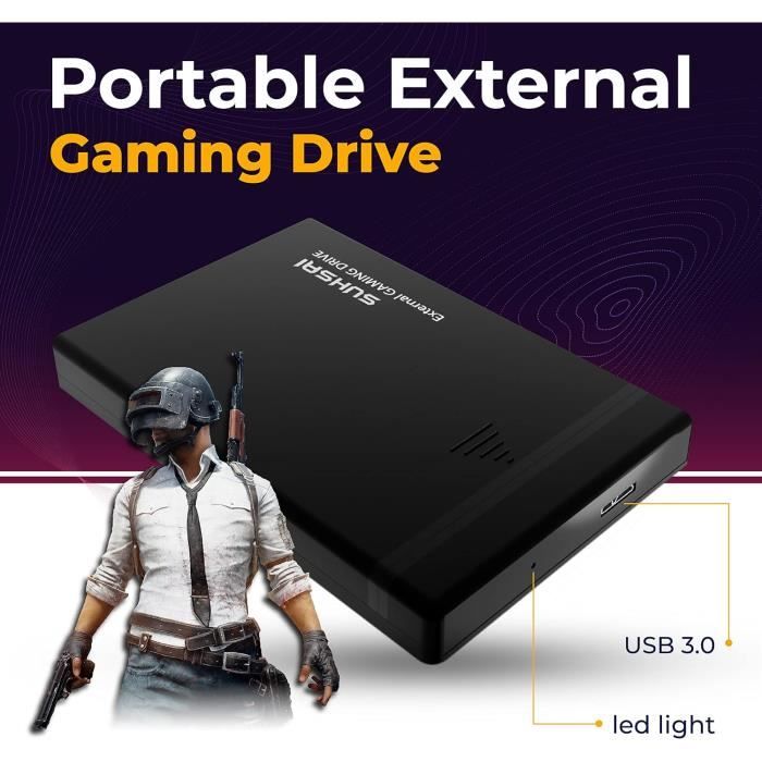 Disque Dur Externe 1 To USB 3.0 Portable - 6,3 Cm, Ultra Fin, Compatible PC, Mac, PS4, PS5, Xbox