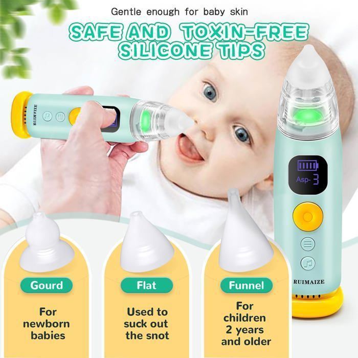 Mouche-bébé électrique Rechargeable - 3 Niveaux D’aspiration, Lumière Et Musique | Pour Dégager Le Nez En Douceur