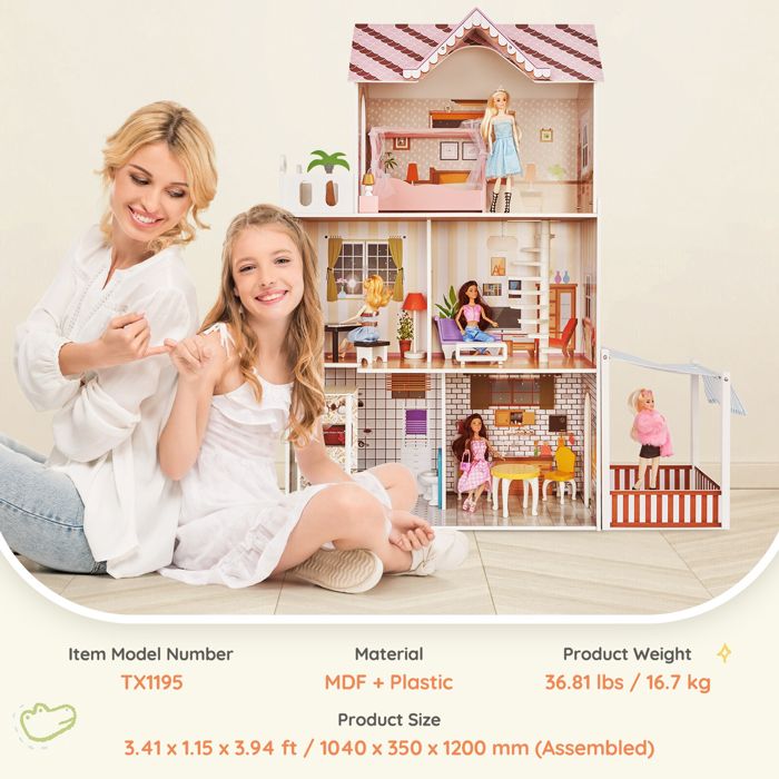 Maison de poupée rose pour filles avec 2 princesses, maison de rêve