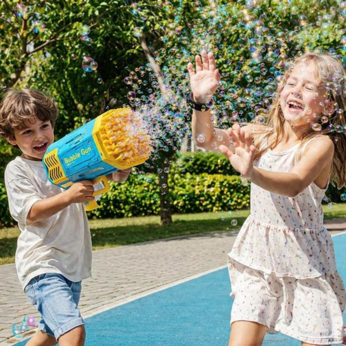Pistolet à Bulles Automatique 69 Trous – Rechargeable USB, 7 Stickers Fins Inclus, Jeu Extérieur Pour Enfants De 3 à 12 Ans (Violet)