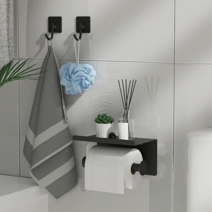 Zuzcher Porte Papier Toilette Mural Support Papier Rouleau Aluminium  Derouleur Papier WC avec Étagère de Rangement Noir