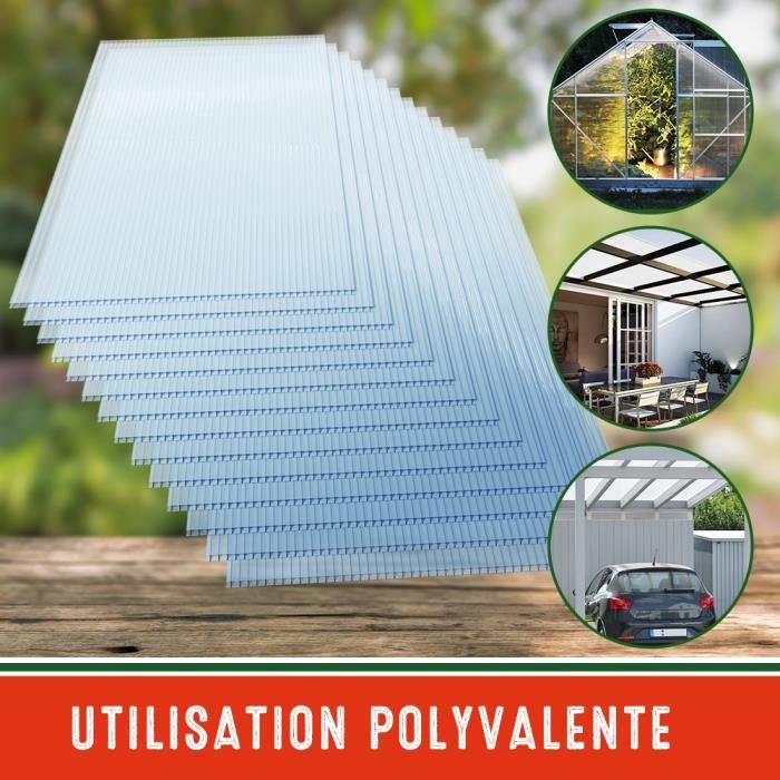 Plaque de polycarbonate creux 10,25 m² 14 unités Plaques à double paroi 4mm  d'épaisseur Serre abri - Cdiscount Bricolage