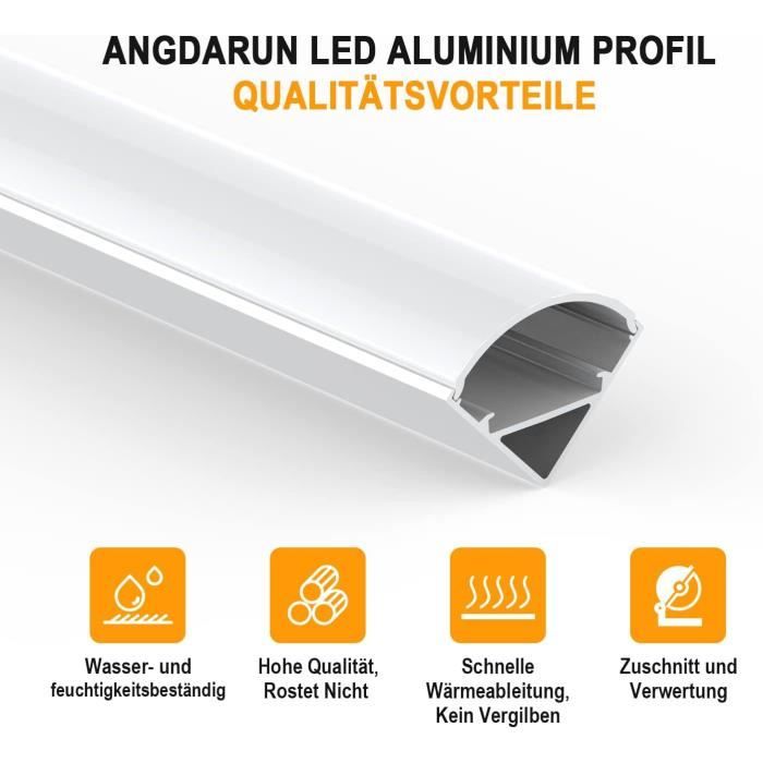 Lot De 5 Profils Aluminium Pour Bande LED (1m Chacun) - Anodisé, Couvercle Laiteux - IP44