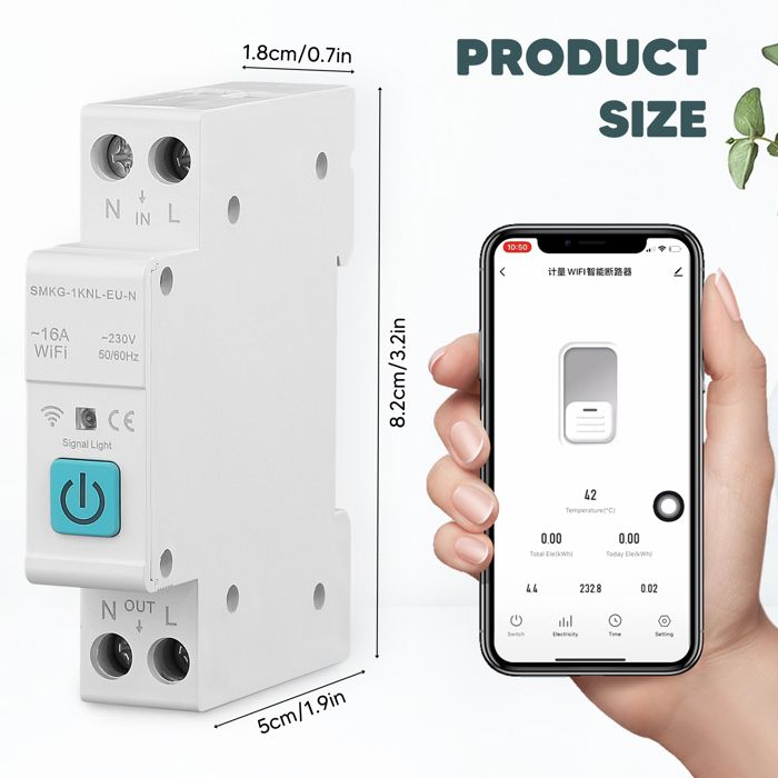 HURRISE Disjoncteur Télécommandé Disjoncteur Wifi 2P DIN Montage Sur Rail Télécommande