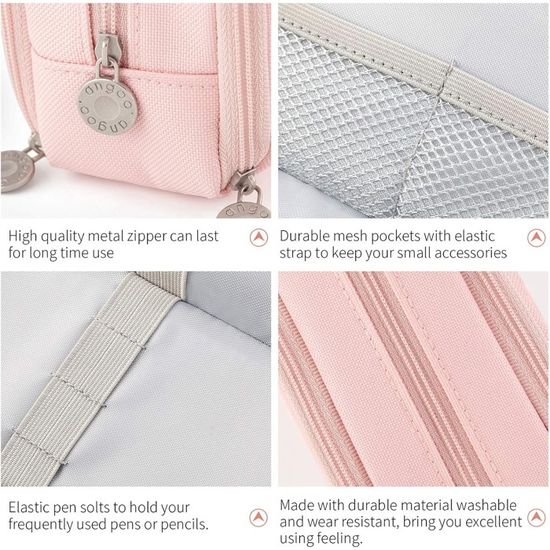 Trousse Scolaire Rose à 4 Compartiments - Grande Capacité (22x13x7.5cm) Avec 2 Blocs Notes Adhésifs - Pour Collège, Bureau