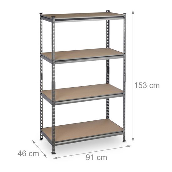 Étagère De Rangement Garage 4 Niveaux - Acier Galvanisé 180x60x40 Cm - Charge 160 Kg - Montage Sans Vis - Relaxdays