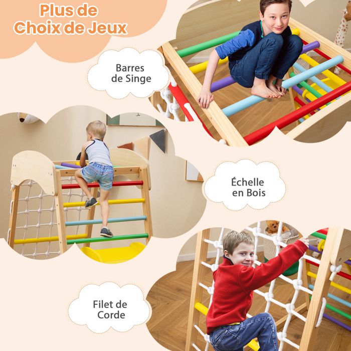 Structure de jeux Montessori 8 en 1 avec balançoire et toboggan