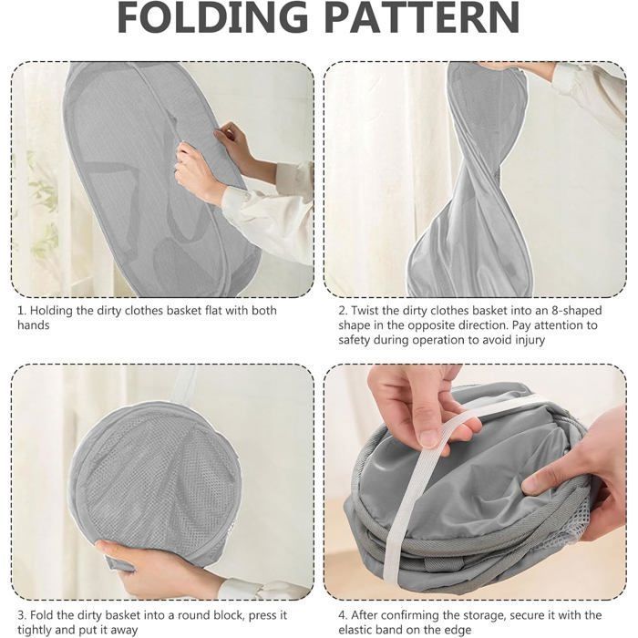 Panier à Linge Pliable 3 Pièces - Pop-Up Maille Filet - Gris - Pour Chambre, Voyage Ou Enfant