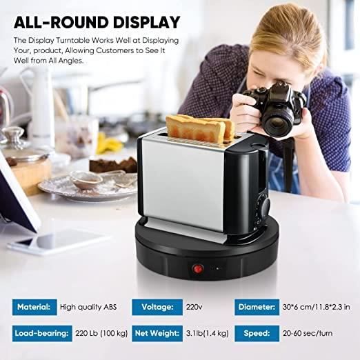 Plateau Tournant électrique Avec Télécommande - 42/52/60 Cm - Charge 100 Kg - Rotation Silencieuse Pour Vitrine, Exposition
