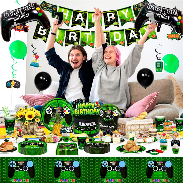 Doyomtoy Set de Vaisselle de Fête,61pièces Ensemble de Vaisselle pour fête d 'anniversaire Assiettes Tasses Serviettes Nappes Fête d'anniversaire Décorations pour fêtes à Thème pour Hommes et Femmes