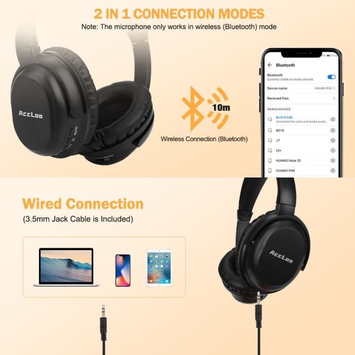 Casque Sans Fil KONNAO V5.3 Avec Réduction De Bruit - 30h Autonomie - Compatible Teams/Zoom - Micro CVC8.0