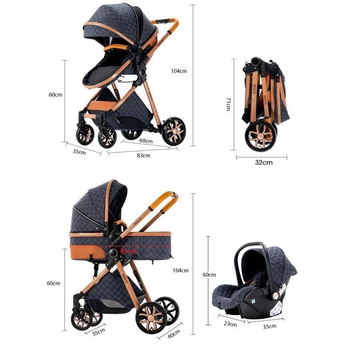 3 en 1 Poussette Combinée Poussette Canne Poussette Citadine Landau  Poussette Système de Voyage pour Bébé Poussette Paysage Haute pour Bébé  Inclinable Pliable Poussette Standard (225 Blue) : : Bébé et  Puériculture