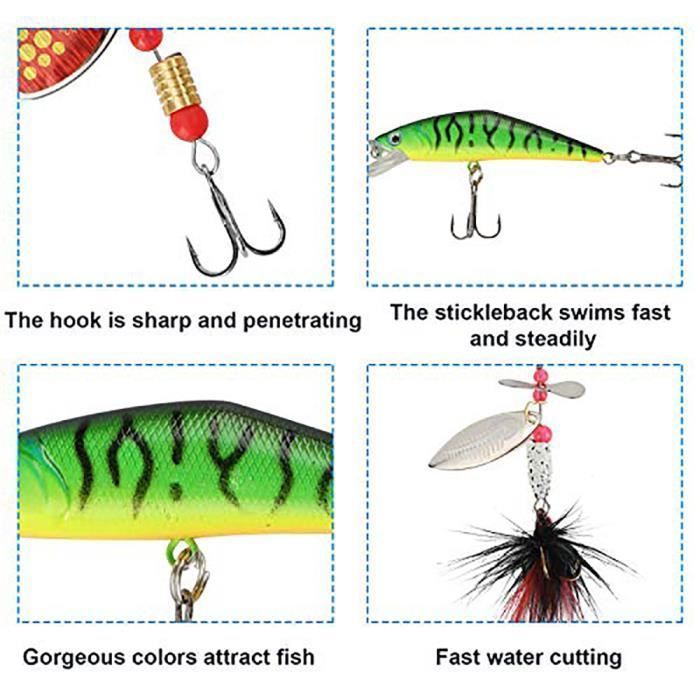 Cuillere Peche Truite 101PCS Kit De Leurres De Pêche En Eau Douce Avec Boîte à Pêche Et Accessoires Inclus Appât Pour Pêche