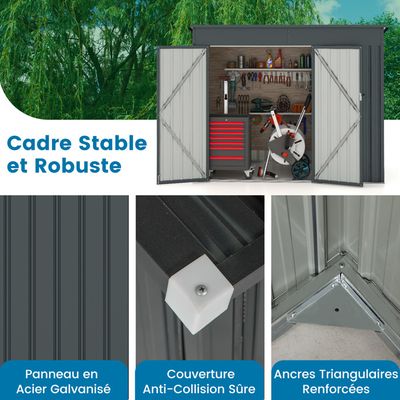 Abri De Jardin Métal 4.5m² (246x193x180cm) - Galvanisé, Toit Incliné, Porte Verrouillable, Résistant Aux Intempéries