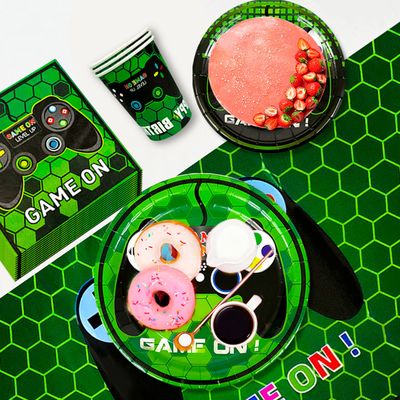 51 Pièces Vaisselle Anniversaire Gaming - Décoration Fête Enfant, Assiettes Gobelets Serviettes Pour Soirée Thème Jeu