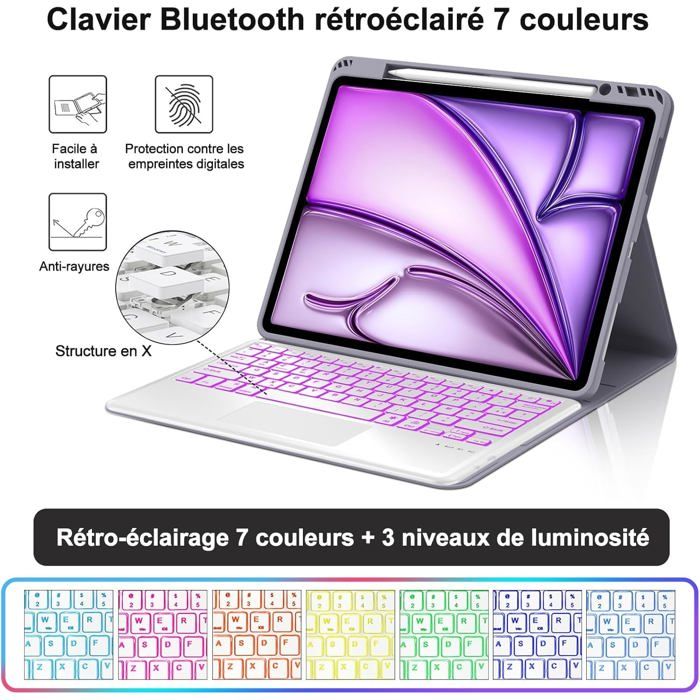 Clavier pour iPad Air 11 M2 2024, Magic Keyboard pour iPad Air 11 (6èm/5ème/4ème), iPad Pro 11 Pouces (4ème / 3ème / 2ème / 1er), - Informatique