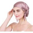 Bonnet de Nuit 100 % soie de mûrier douce pour perte de cheveux pour femme, avec ruban élastique réglable - Rose-0