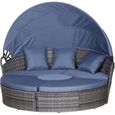 Lit canapé de jardin modulable Outsunny - Grand confort - Pare-soleil intégré - 5 coussins - 3 oreillers-0