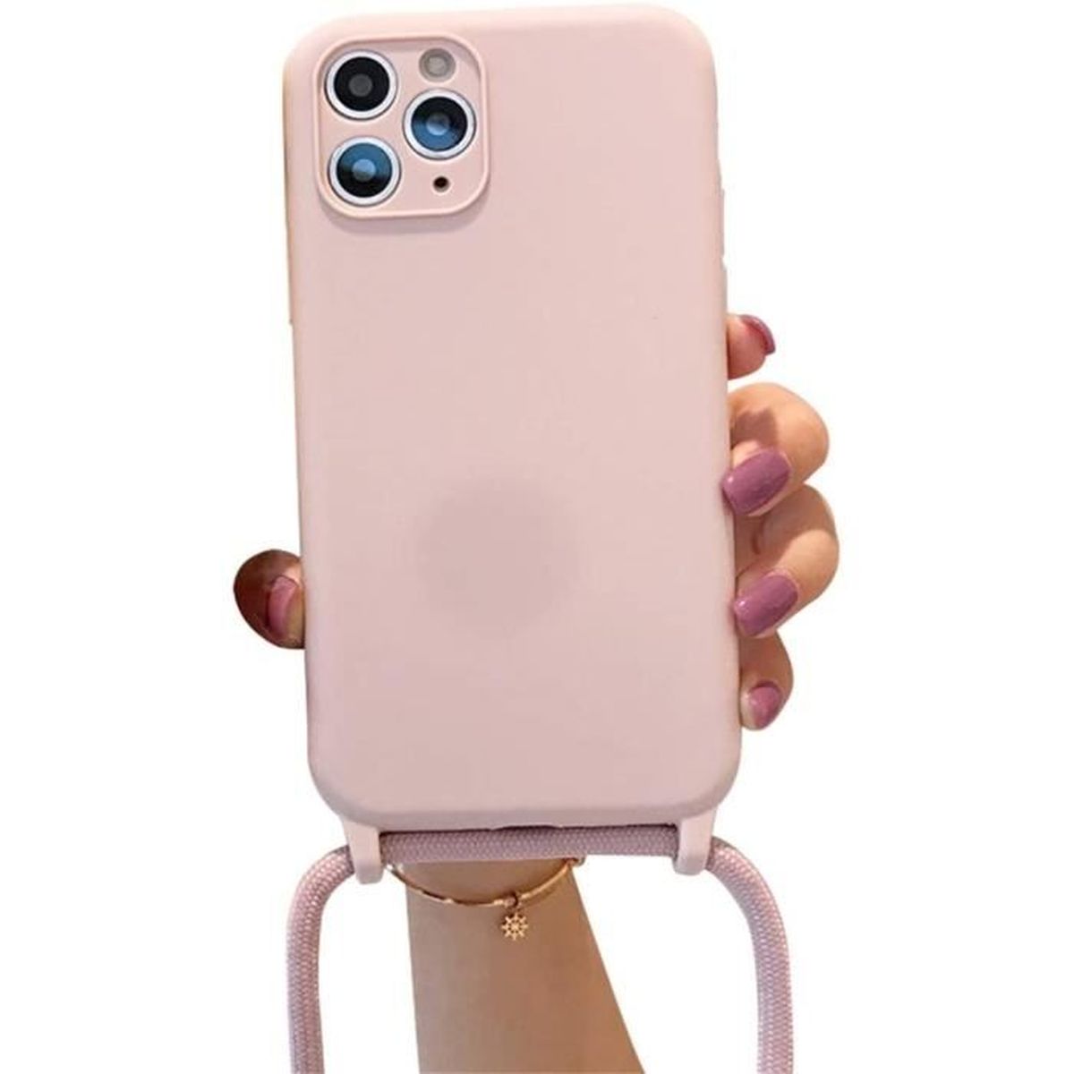 Coque de Collier 360° pour iPhone 12/ iPhone 12 Pro Étui avec téléphone avec Cordon Protecteur Décran Intégré Etui de Protection Avant et Arrière avec Tour de Cou Telephone Housse Full Body Case