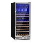 Klarstein Vinovilla 116d Cave à vin réfrigérée 313 litres / 116 bouteilles - 10 clayettes bois - éclairage led - design nox