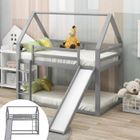 HOMNOBLE Lit cabane enfant avec toboggan - JAERLIUB - 90x200cm - Bois de pin et MDF - Gris