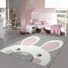 Tapis de jeu pour enfants TEPPICH-TRAUM lièvre rose blanc gris - 200 x 290 cm