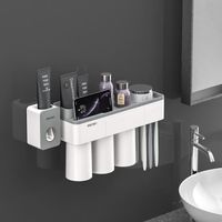 Jetcco Porte-brosse à dents à adsorption magnétique Montage mural de rangement de salle de bains Accessoires de bains -3 tasses