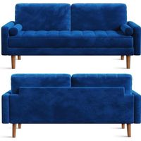 Canapé 3 Places en Velours Bleu,Canapé Scandinave avec 2 coussins pour salon chambre,Fauteuil Moderne 176×78×85 cm