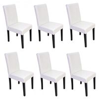 Chaises de salle à manger blanches en simili-cuir - Décoshop26 - Lot de 6 - Pieds en bois massif foncé