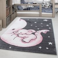 Tapis enfant Elephant Star motif enfants chambre bébé chambre gris rose blanc [80x150 cm]