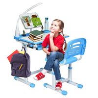 GIANTEX Ensemble de Chaise de Bureau d'Étude pour Enfants avec Hauteur Réglable et Table Inclinable,Lampe et Support de Livre