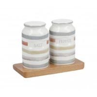 KitchenCraft salière et poivrière 8 cm céramique/bois blanc set de 3 pièces