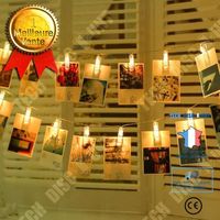 TD® Guirlande lumineuse LED à piles 20 photos clips - 2m - blanc chaud- Décoration intérieur pour noël nouvel an anniversaire