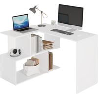 WOLTU Table de bureau en MDF,Bureau d’ordinateur avec étagères,Table de travail, 120x100x77 cm,Blanc