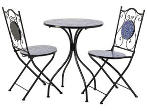 Ensemble table et chaise de jardin Ensemble table et 2 chaises en mosaïque et fer forgé noir