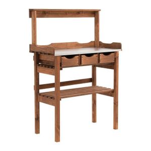 RM Design Table de plantation en bois avec plateau en m/étal et 2 /étag/ères r/ésistante terrasse balcon pour jardin 76/ x/ 38/ x/ 91/ cm 76 x 38 x 91 cm gris