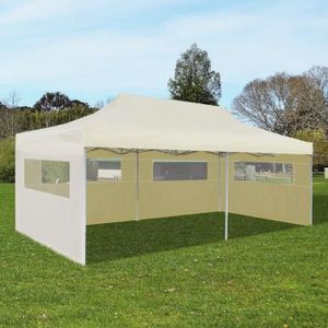 TONNELLE - BARNUM Tonnelles de camping tidyard Tente de Réception-Tonnelle Pliable Revêtement PVC Imperméable Crème 3 x 6 m